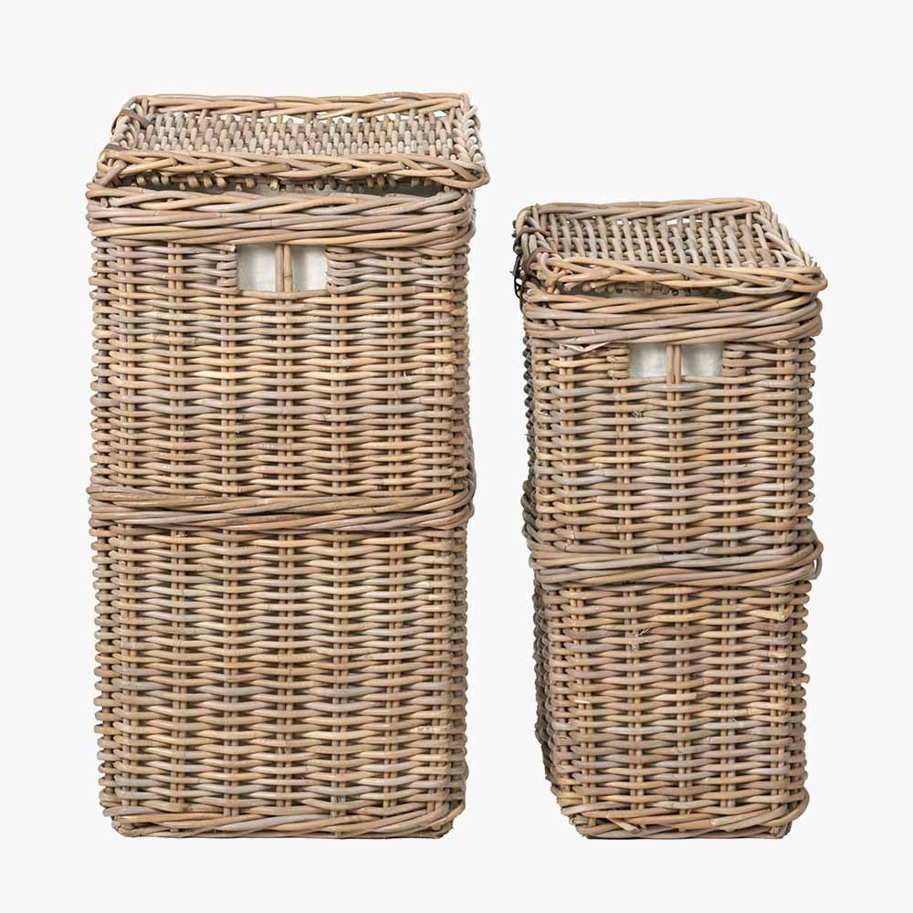 Set of 2 Grey Kubu Rectangular Linen Baskets – Handwoven Rattan Laundry Storage for Elegant UK Homes