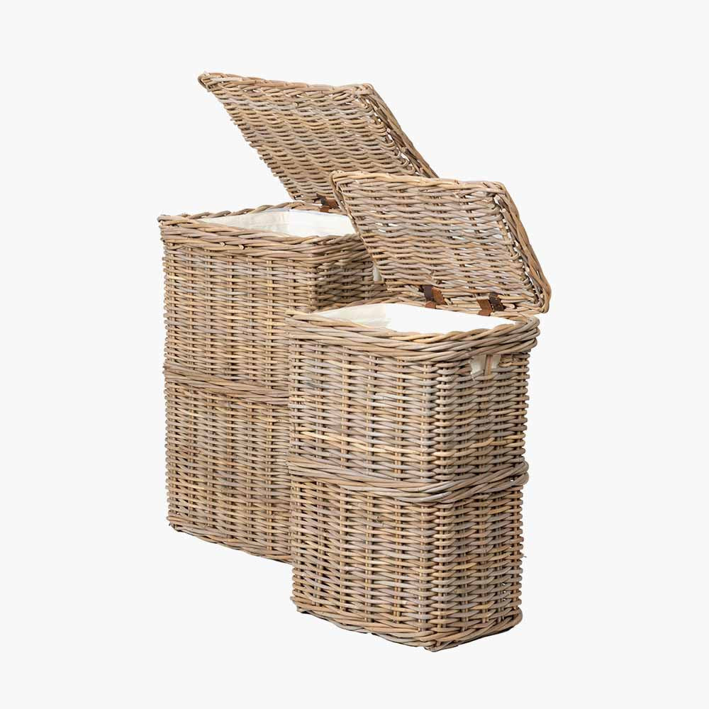 Set of 2 Grey Kubu Rectangular Linen Baskets – Handwoven Rattan Laundry Storage for Elegant UK Homes