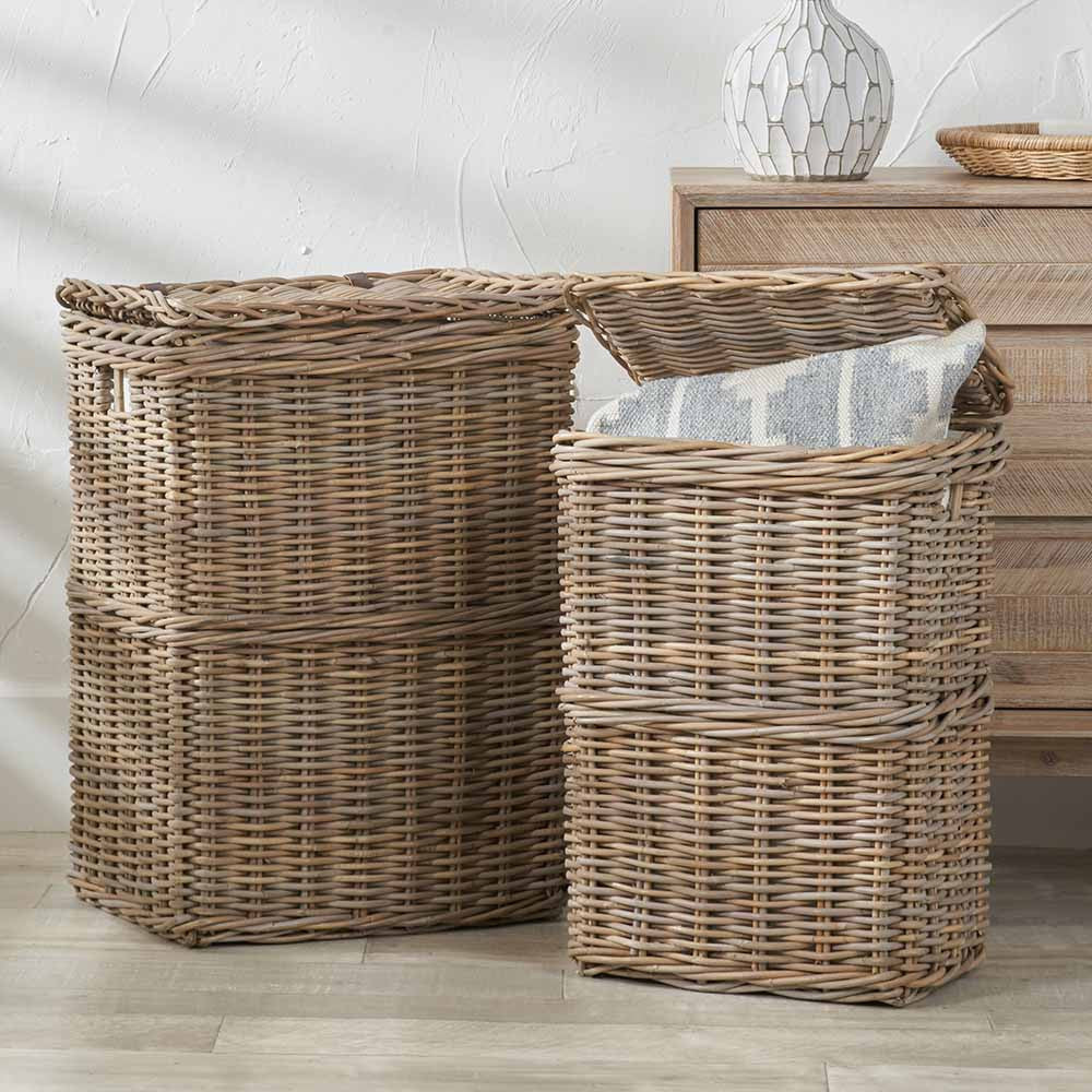 Set of 2 Grey Kubu Rectangular Linen Baskets – Handwoven Rattan Laundry Storage for Elegant UK Homes