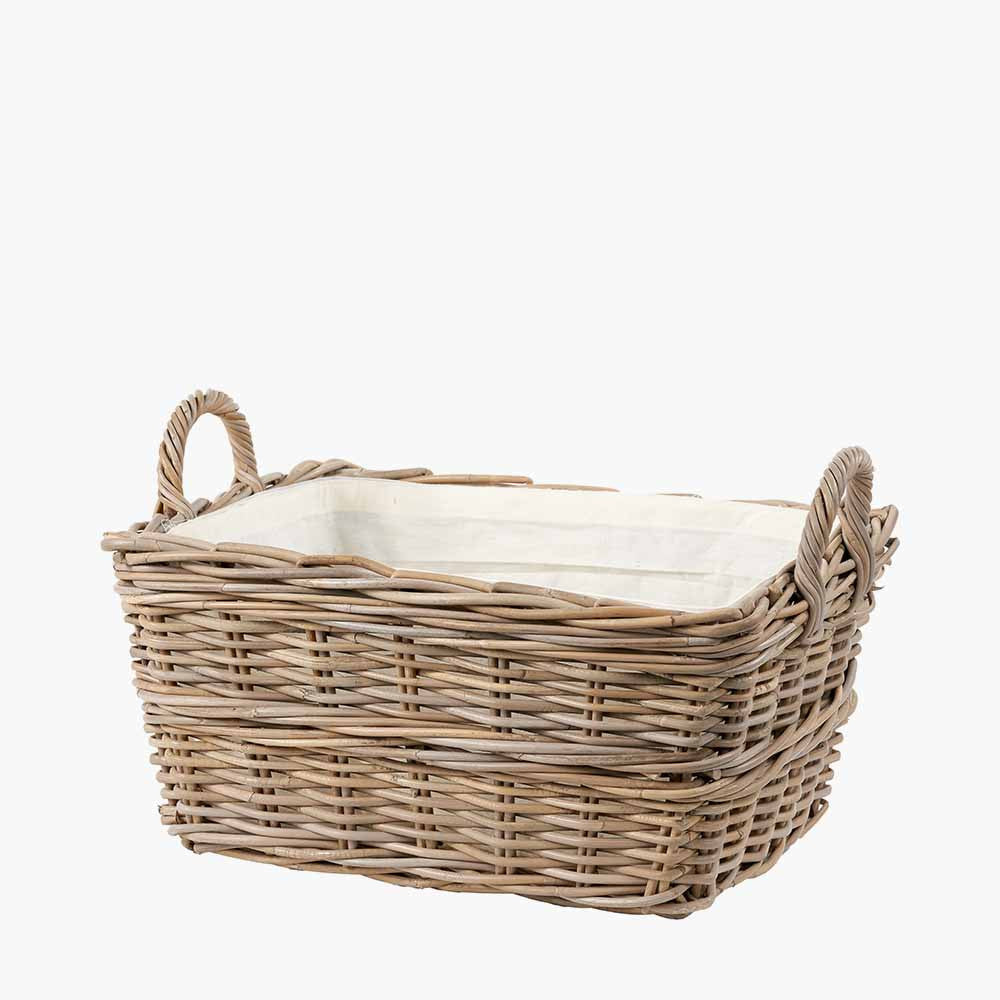 Grey Kubu Rectangular Handled Laundry Basket – Handwoven Rattan Storage for Elegant UK Homes