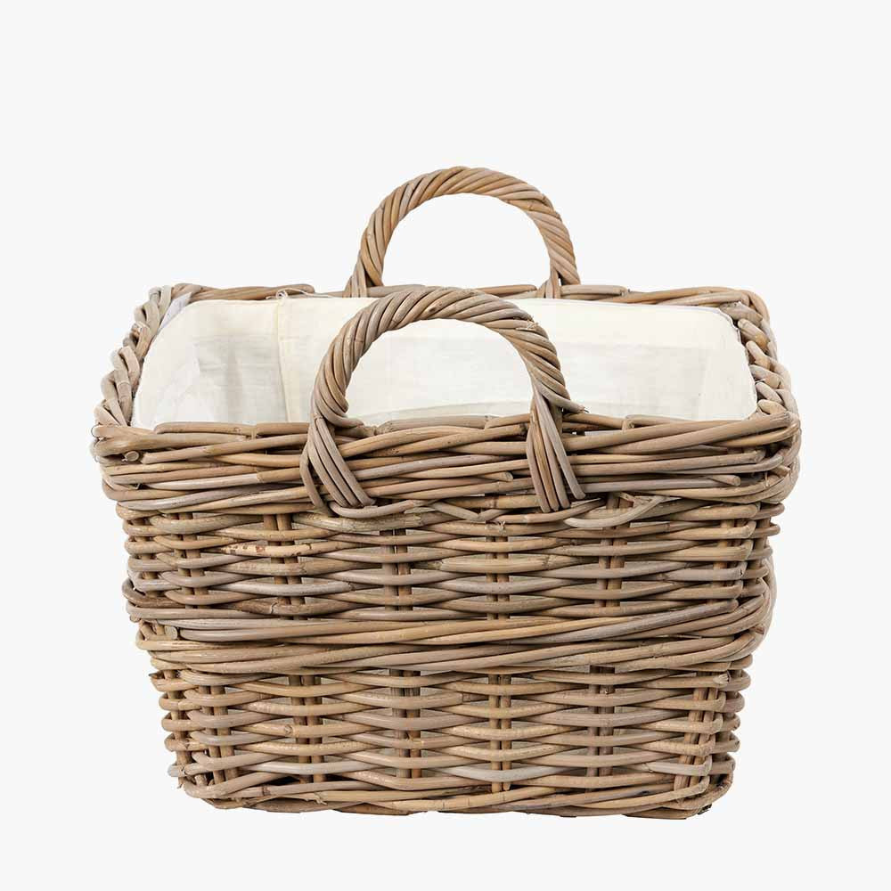 Grey Kubu Rectangular Handled Laundry Basket – Handwoven Rattan Storage for Elegant UK Homes