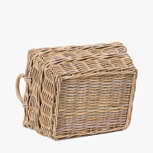 Grey Kubu Rectangular Handled Laundry Basket – Handwoven Rattan Storage for Elegant UK Homes
