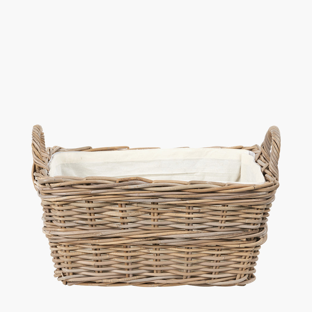 Grey Kubu Rectangular Handled Laundry Basket – Handwoven Rattan Storage for Elegant UK Homes