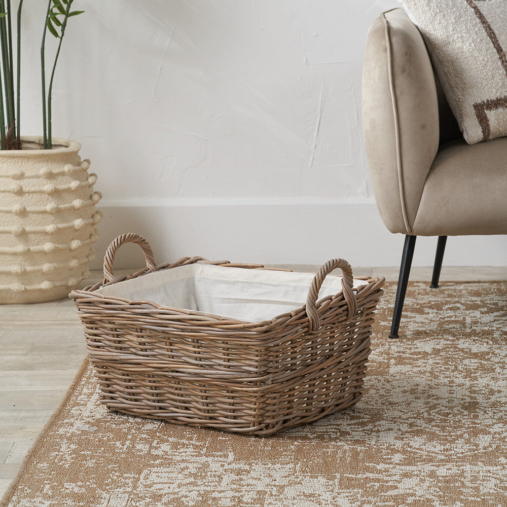 Grey Kubu Rectangular Handled Laundry Basket – Handwoven Rattan Storage for Elegant UK Homes