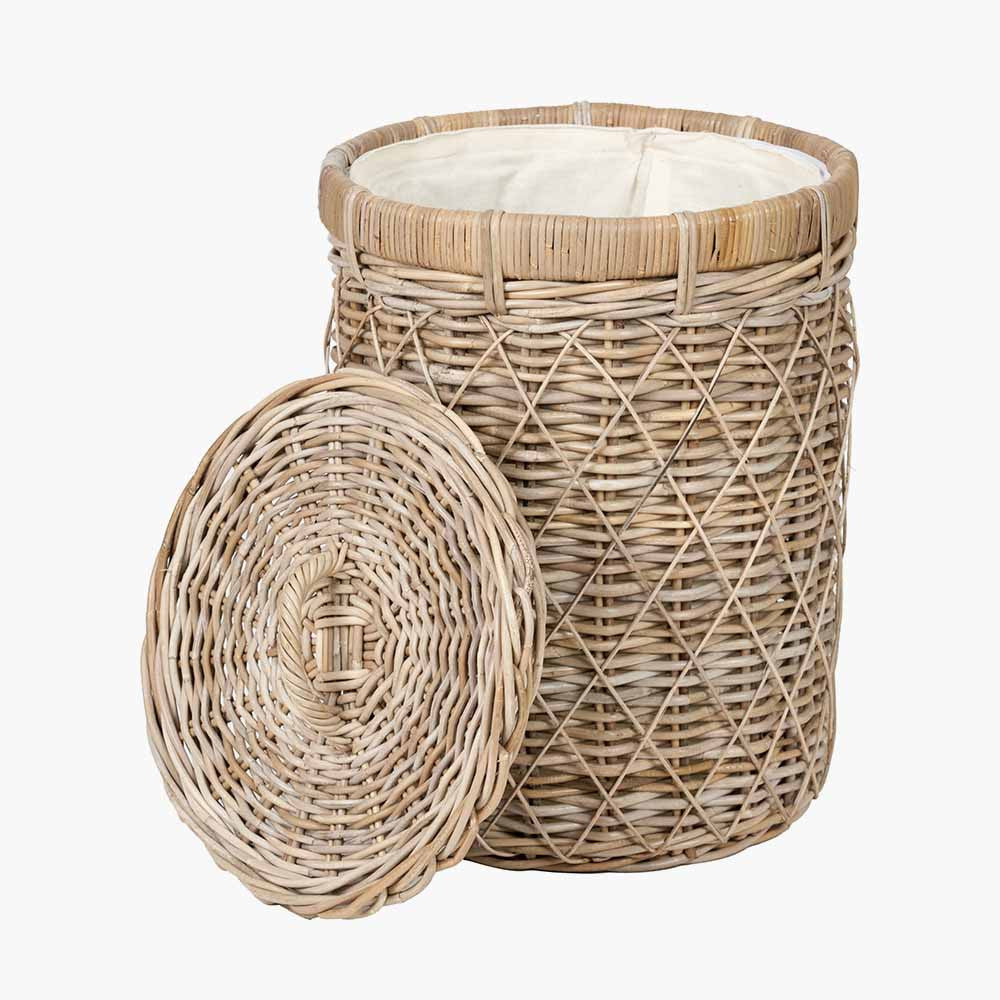Brown Rattan Round Linen Laundry Basket with Lid – Handwoven Storage