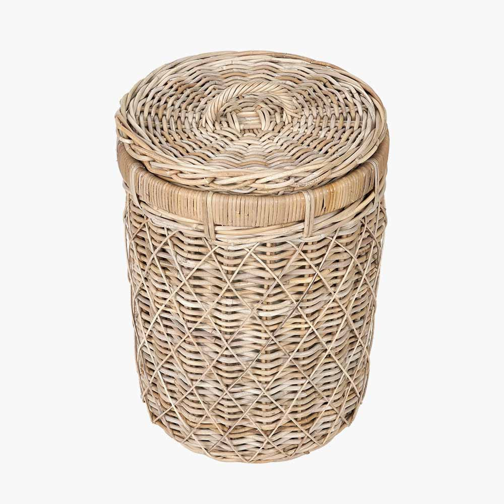 Brown Rattan Round Linen Laundry Basket with Lid – Handwoven Storage