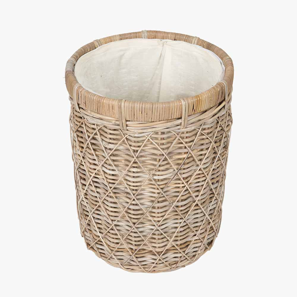 Brown Rattan Round Linen Laundry Basket with Lid – Handwoven Storage