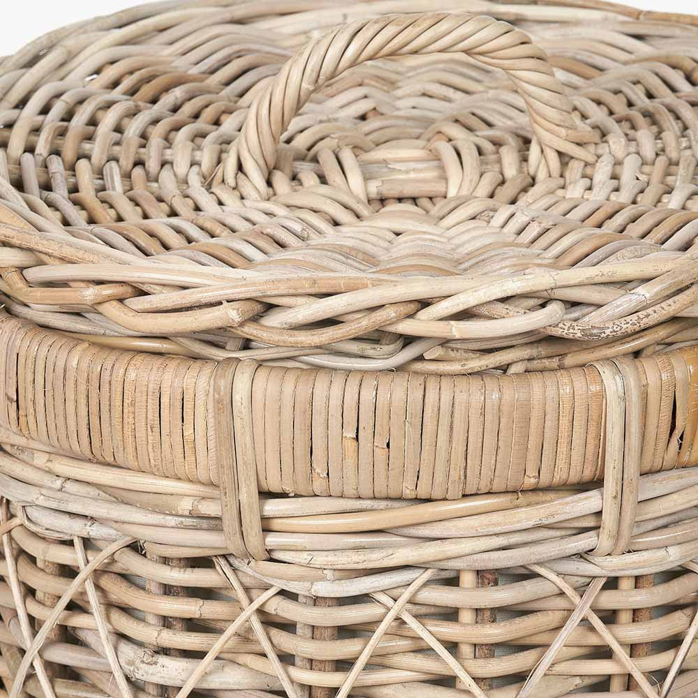 Brown Rattan Round Linen Laundry Basket with Lid – Handwoven Storage