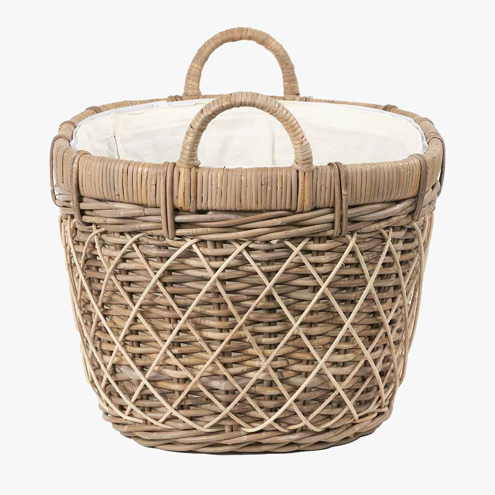 Brown Rattan Oval Handled Laundry Basket – Handwoven Natural Storage for Stylish UK Homes