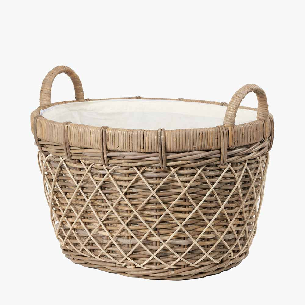 Brown Rattan Oval Handled Laundry Basket – Handwoven Natural Storage for Stylish UK Homes