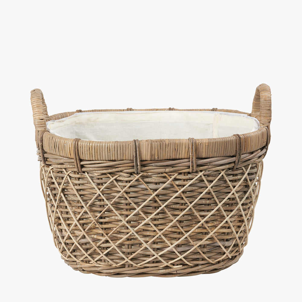 Brown Rattan Oval Handled Laundry Basket – Handwoven Natural Storage for Stylish UK Homes