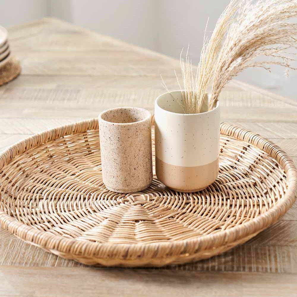 Natural Rattan Round Basket Tray – Handwoven Scandi-Style Décor for Modern UK Homes