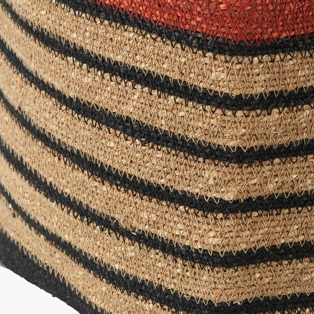Black and Terracotta Natural Seagrass Striped Square Basket – W30xD30xH30cm