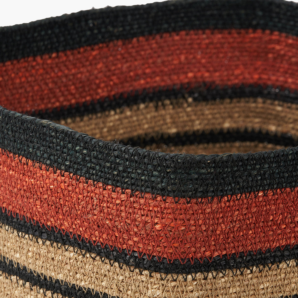 Black and Terracotta Natural Seagrass Striped Square Basket – W30xD30xH30cm