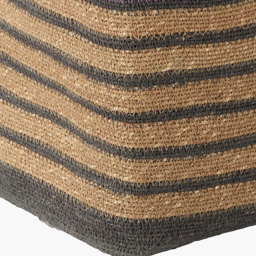 Lilac and Grey Striped Seagrass Natural Square Basket - W30xD30xH30cm