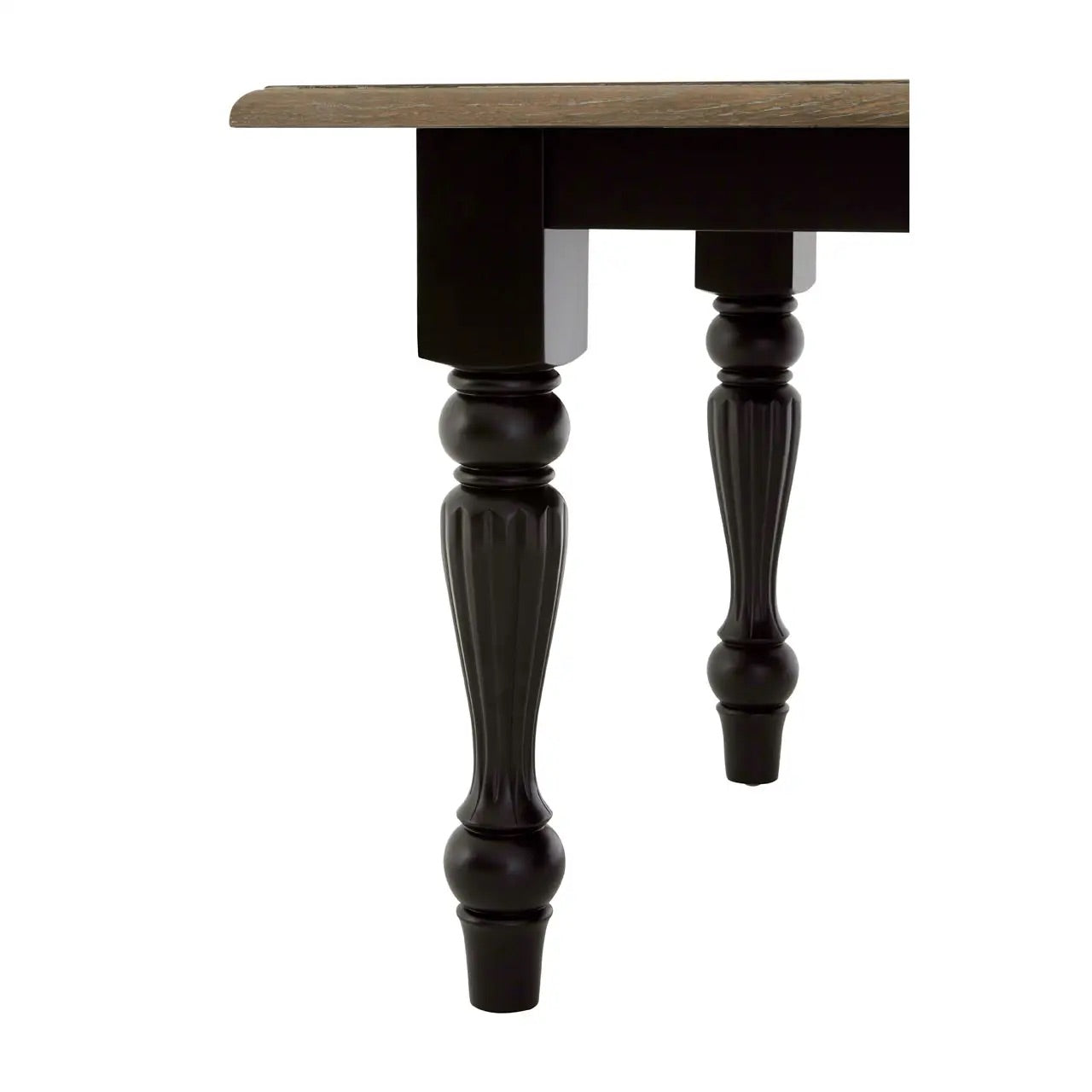 Add timeless sophistication to your dining space with the Belgravia Townhouse dining table, featuring a warm oak wood top and antique black turned birchwood legs. Shop online today at www.nobleandnook.co.uk