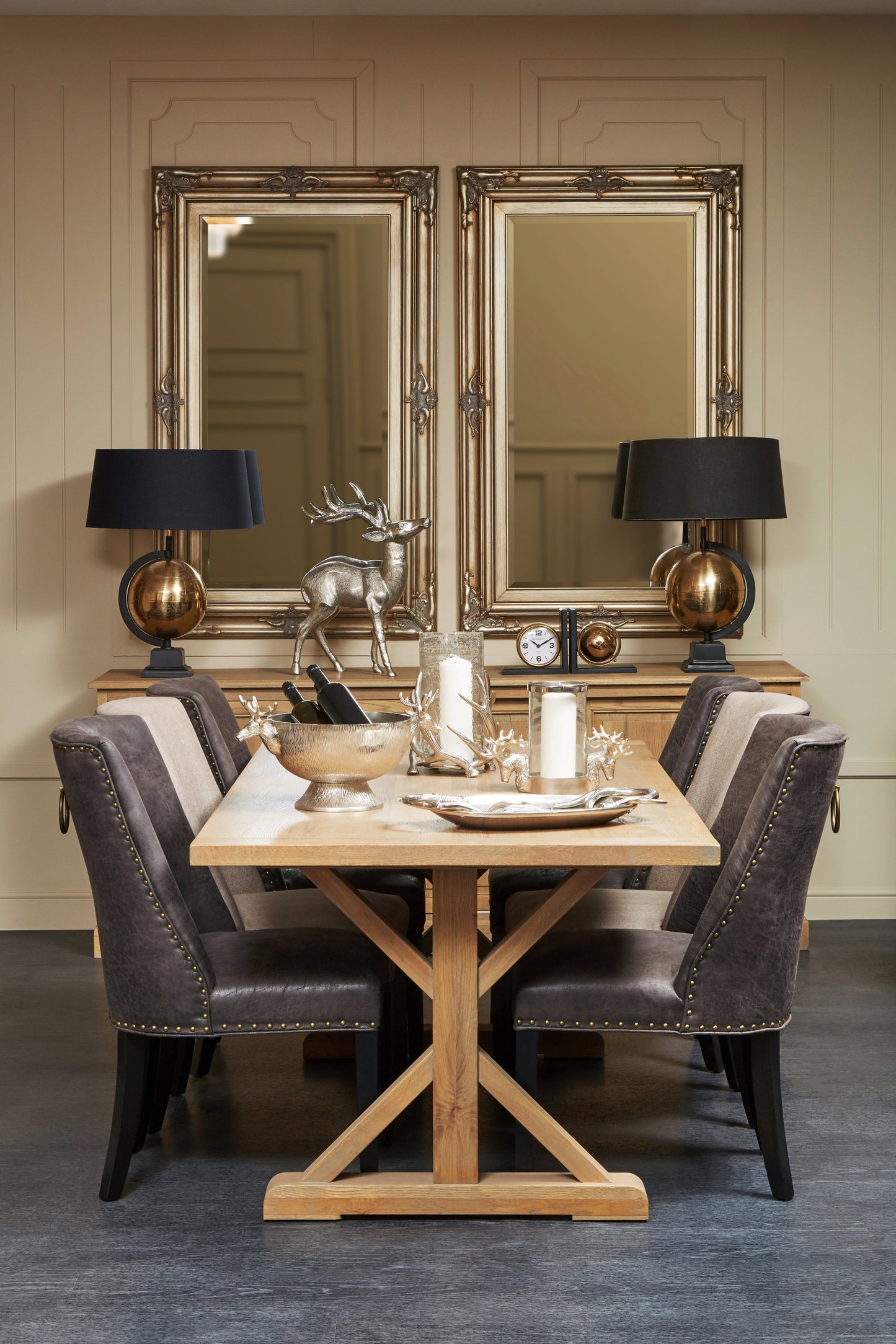 Elevate your dining room with the Rouen aged grey dining table, crafted from solid American oak this serves as a bold yet elegant centrepiece. Shop online today at www.nobleandnook.co.uk