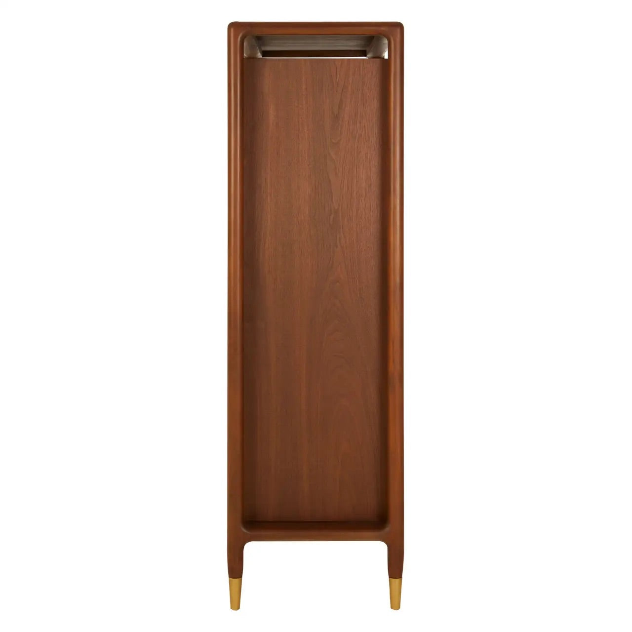 Premium Walnut Wood with elegant brass finishing accents elevate the look with a refined touch. Full Assembled. The two large doors open with three shelves and two drawers. Shop online today at www.nobleandnook.co.uk