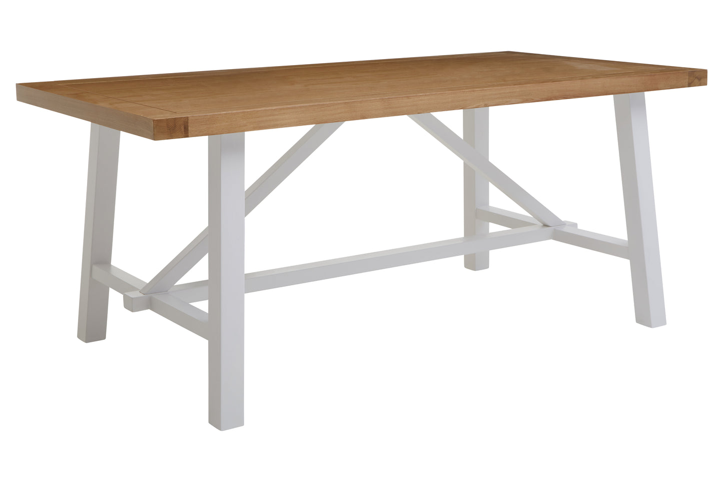 A timeless centrepiece, the Riverside Dining Table features a reclaimed natural oak wood top paired with a white-finished birch wood base. Shop online today at www.nobleandnook.co.uk