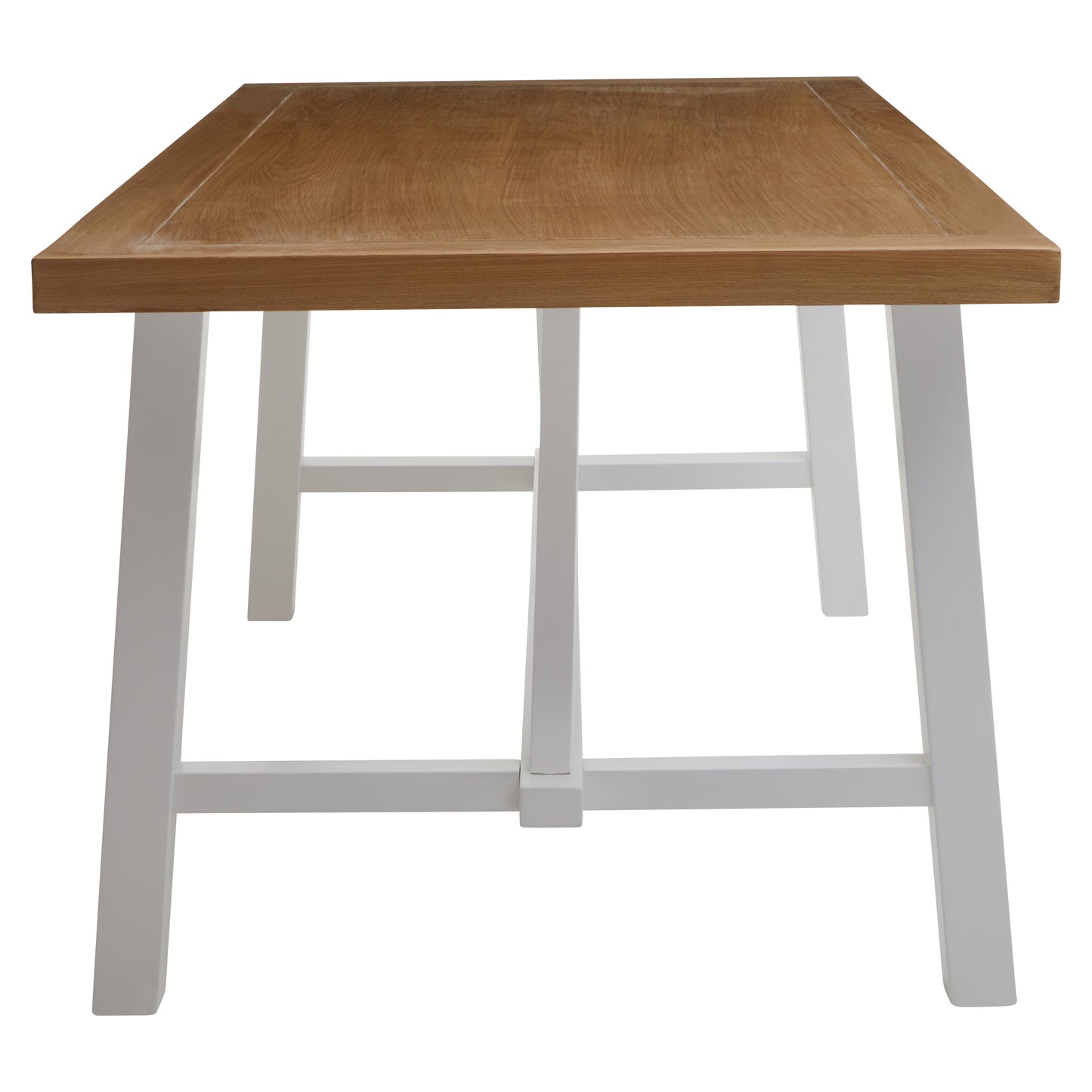 A timeless centrepiece, the Riverside Dining Table features a reclaimed natural oak wood top paired with a white-finished birch wood base. Shop online today at www.nobleandnook.co.uk