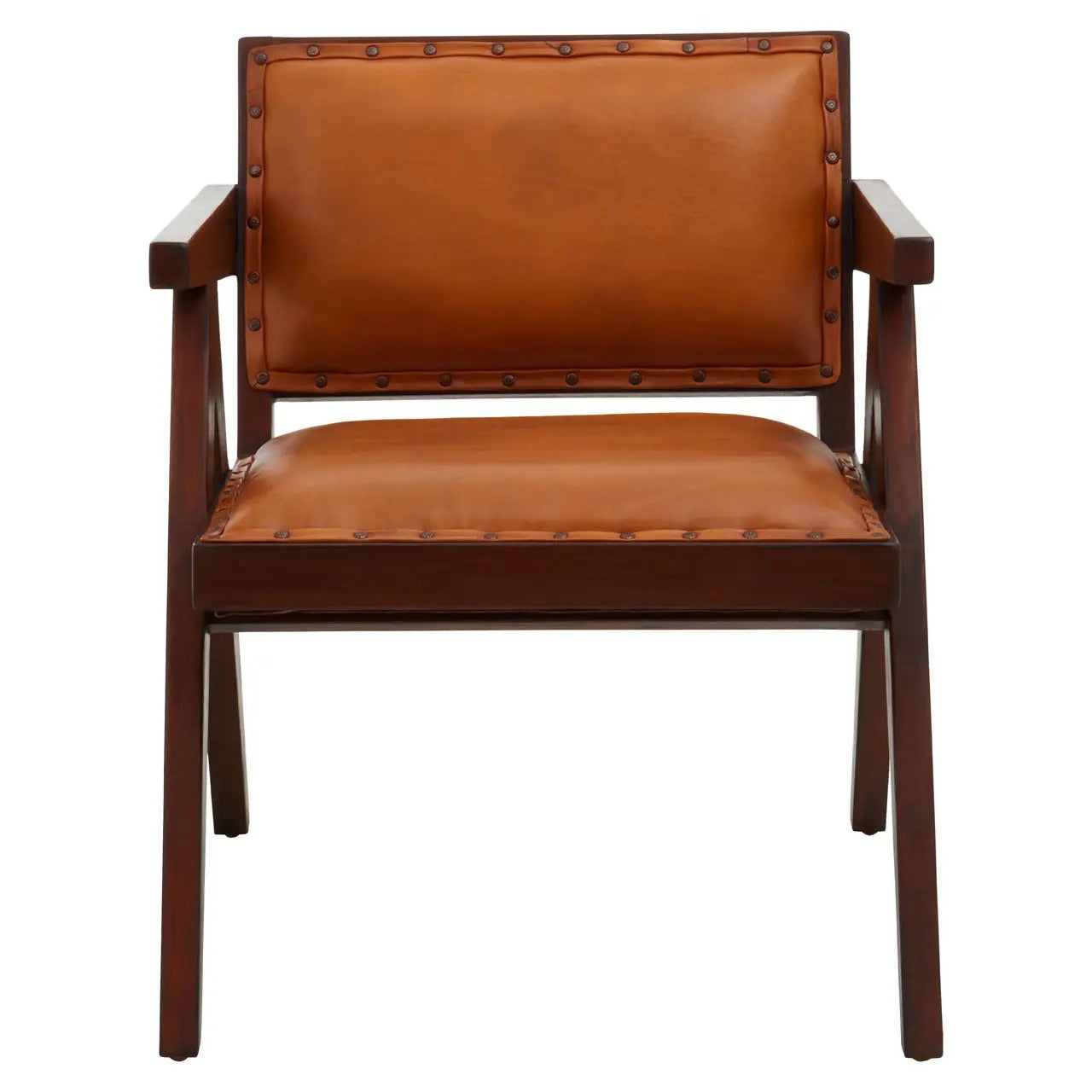 Add refined style to your space with the Andean small armchair. A teak wooden frame, upholstered in soft tan genuine leather and finished with metallic stud detailing. Shop online today at www.nobleandnook.co.uk