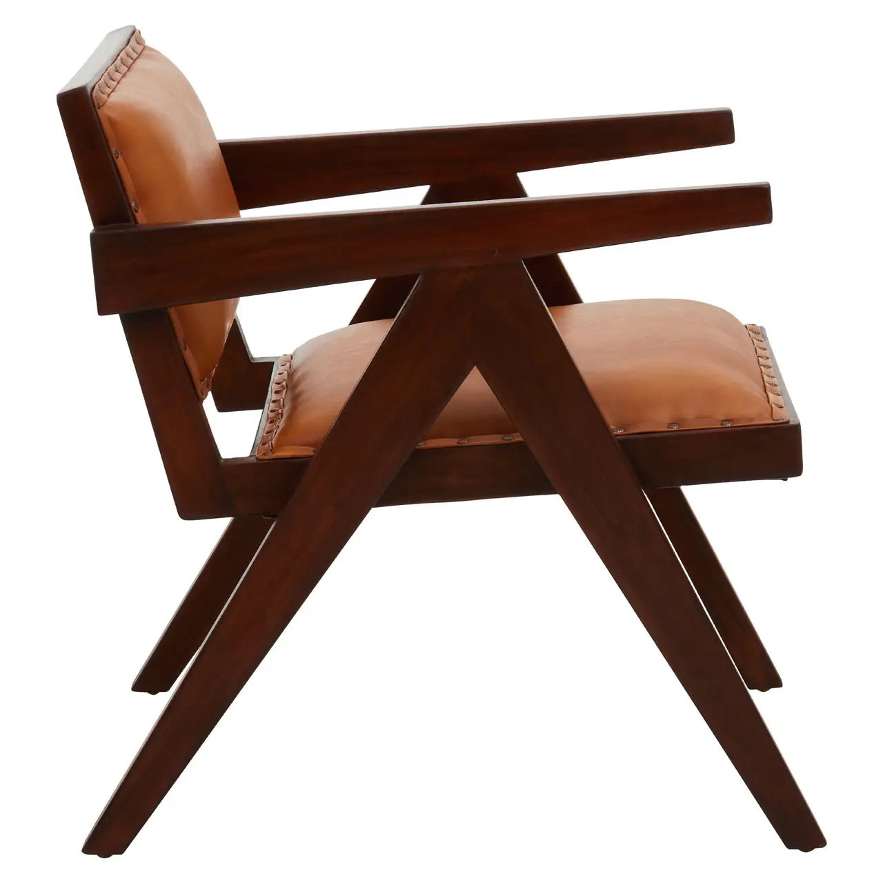 Add refined style to your space with the Andean small armchair. A teak wooden frame, upholstered in soft tan genuine leather and finished with metallic stud detailing. Shop online today at www.nobleandnook.co.uk