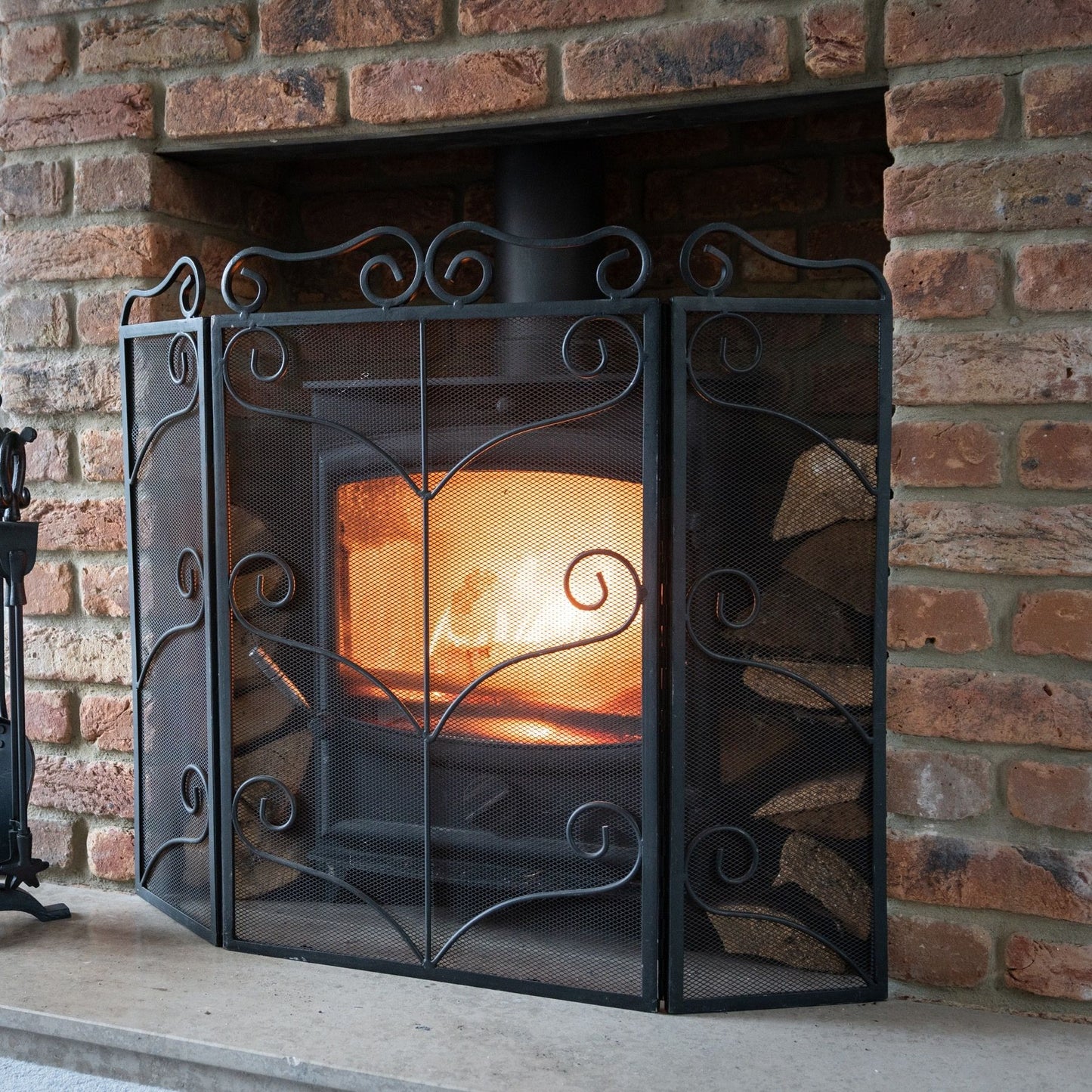 Heavy Large Black Ornate Fire Screen – Stylish and Durable Fireplace Guard