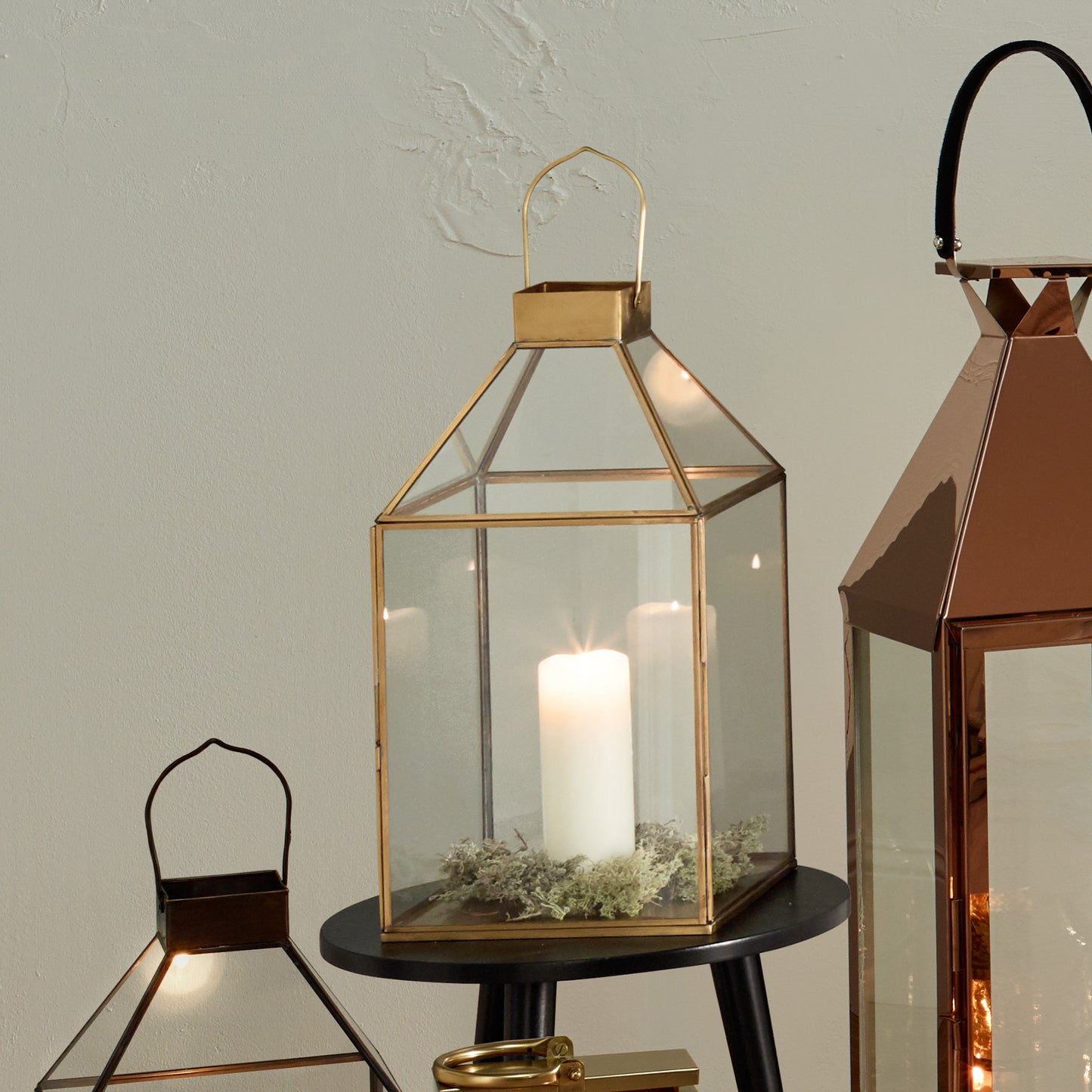 Shiny Brass Metal and Glass Square Lantern – Modern Candle Holder for Ambient Home Lighting