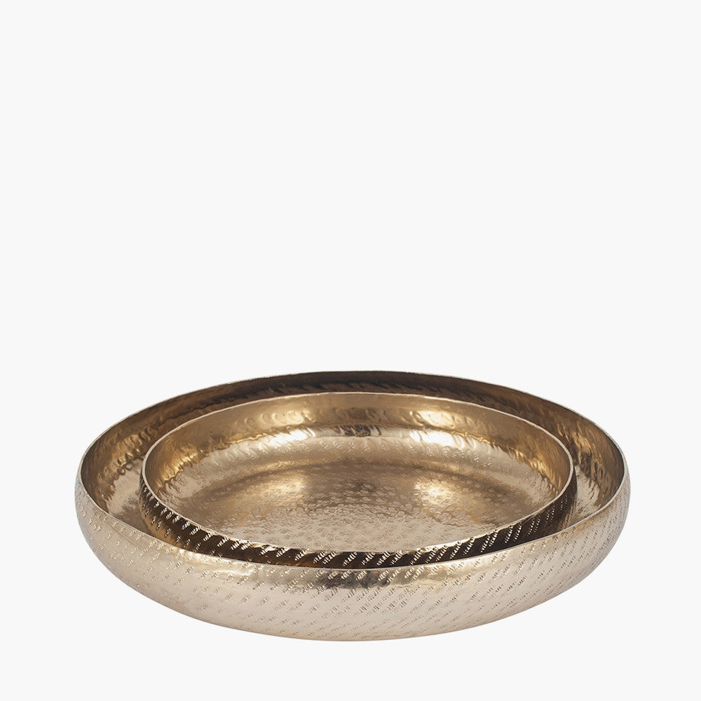 Set of 2 Gold Hammered Metal Bowls – Luxurious Textured Decorative Dishes for Modern Interiors