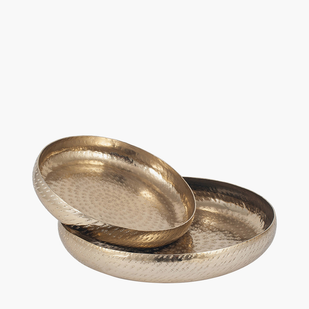 Set of 2 Gold Hammered Metal Bowls – Luxurious Textured Decorative Dishes for Modern Interiors