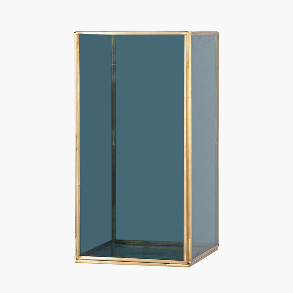 Brass Metal and Smoked Glass Panelled Square Hurricane Medium – Elegant Modern Lantern