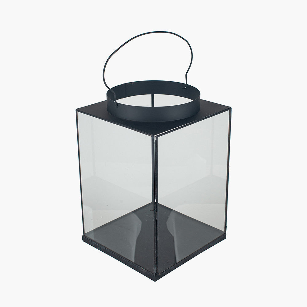 Black Metal and Glass Square Lantern Large – Modern Decorative Candle Holder