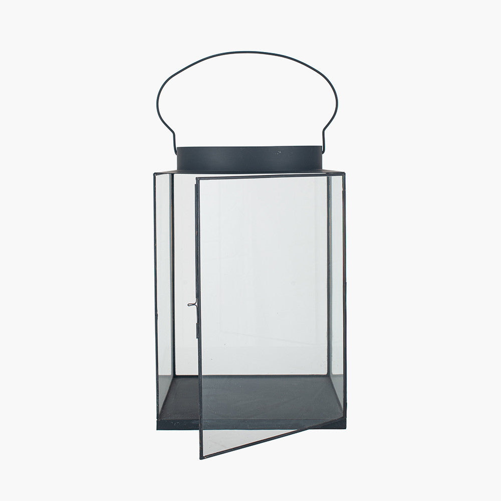 Black Metal and Glass Square Lantern Large – Modern Decorative Candle Holder