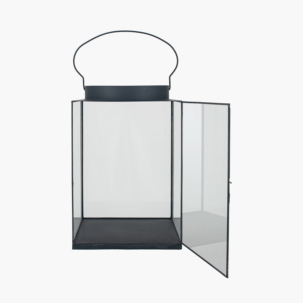 Black Metal and Glass Square Lantern Large – Modern Decorative Candle Holder