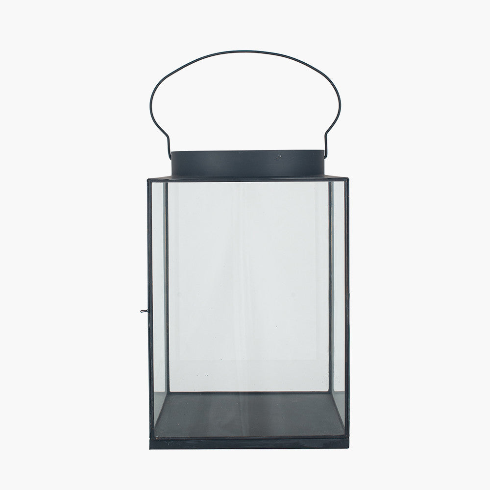 Black Metal and Glass Square Lantern Large – Modern Decorative Candle Holder
