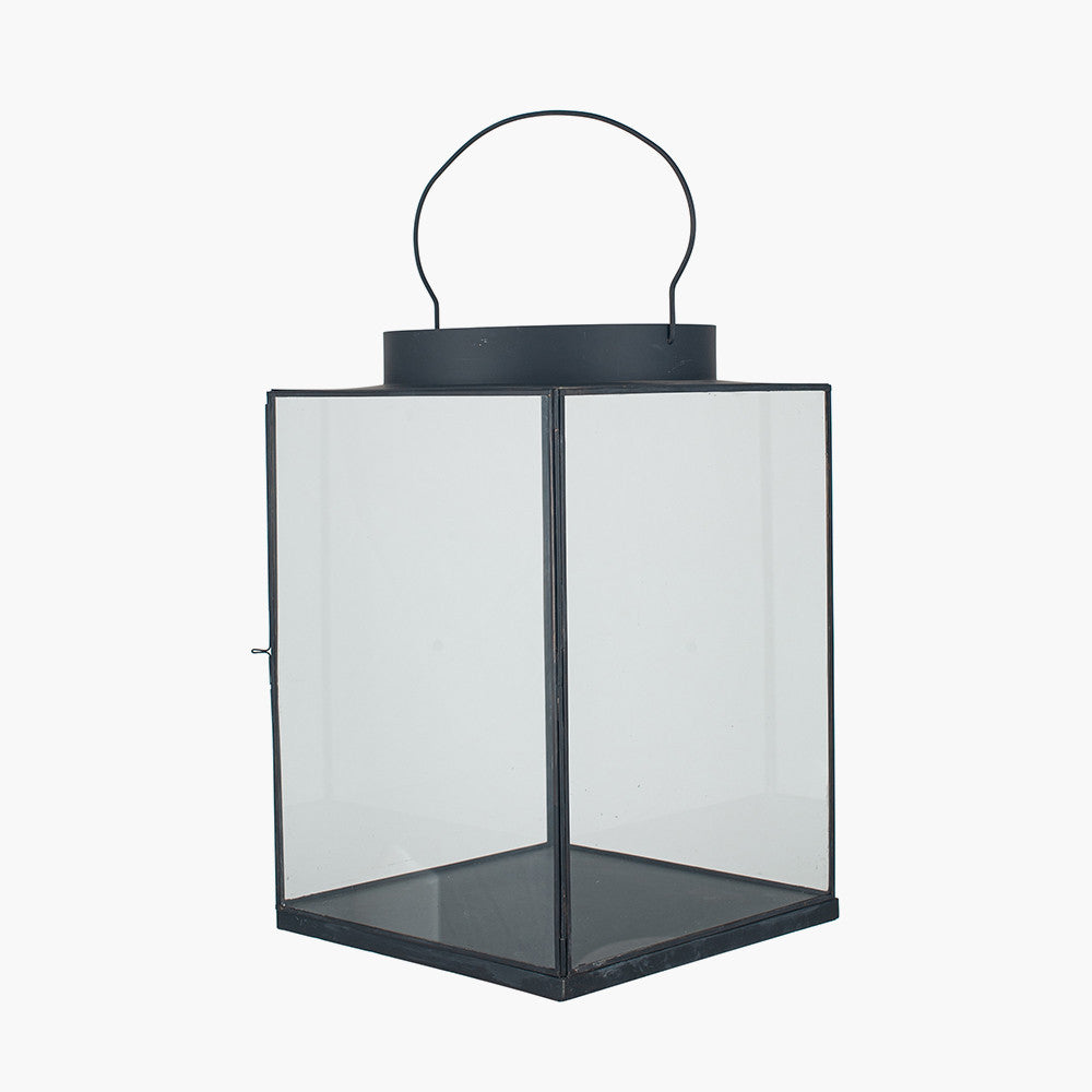 Black Metal and Glass Square Lantern Large – Modern Decorative Candle Holder
