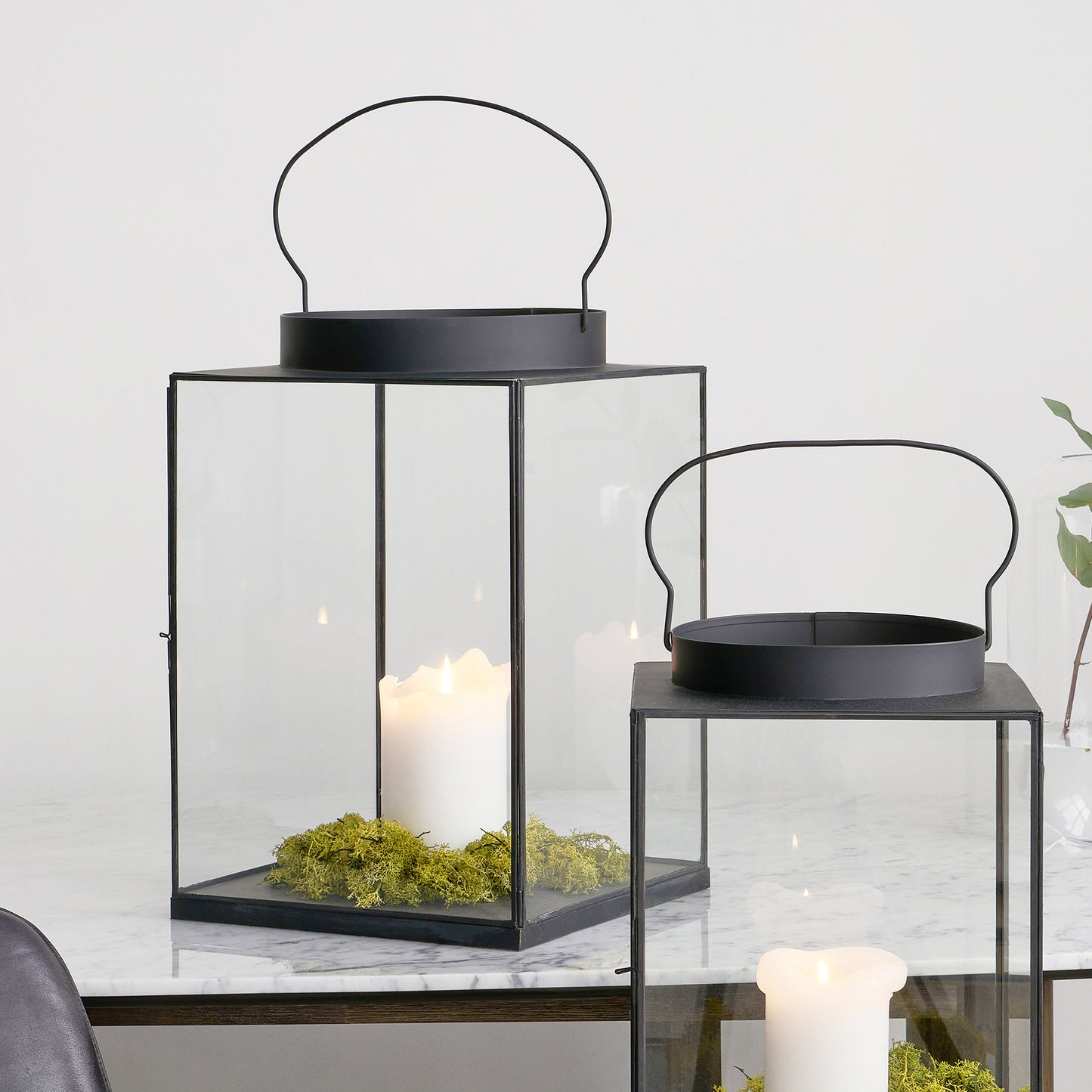 Black Metal and Glass Square Lantern Large – Modern Decorative Candle Holder