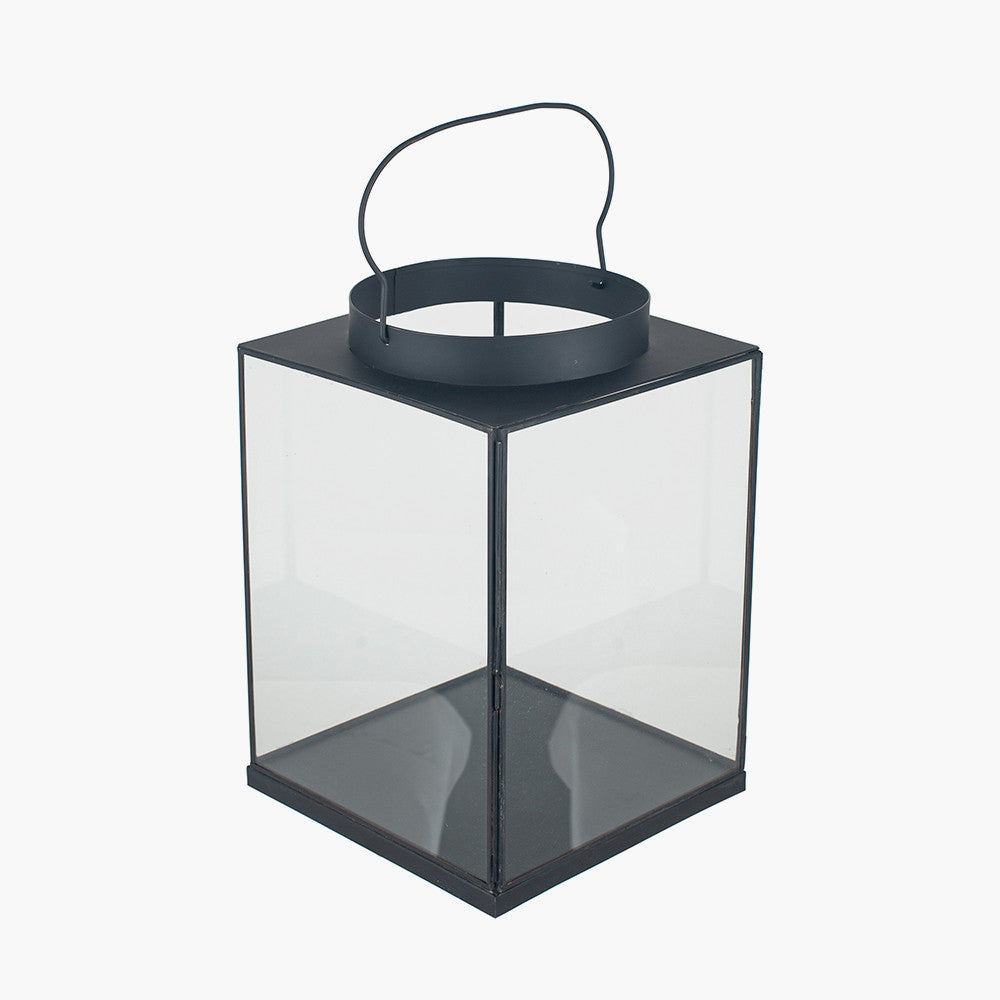 Black Metal and Glass Square Lantern Small – Modern Decorative Candle Holder