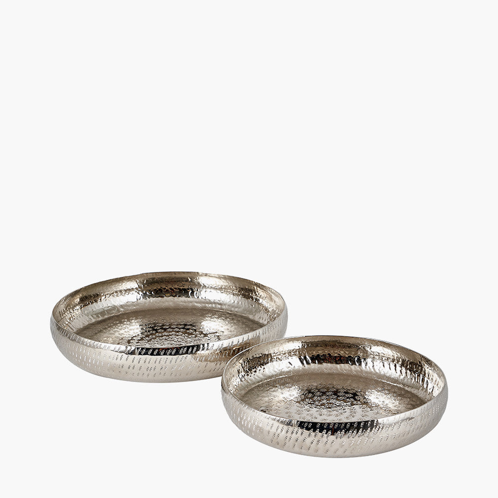Set of 2 Silver Hammered Metal Bowls – Elegant Textured Decorative Dishes for Modern Homes