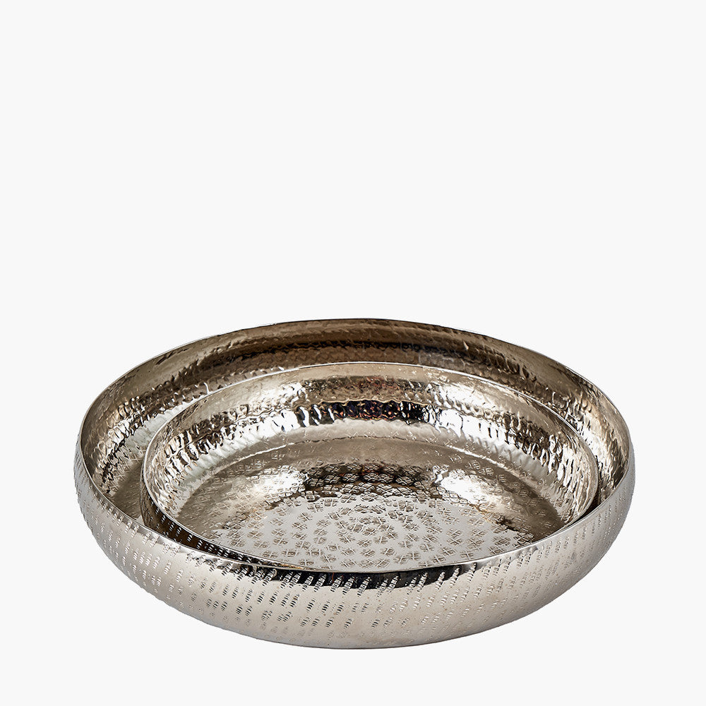 Set of 2 Silver Hammered Metal Bowls – Elegant Textured Decorative Dishes for Modern Homes