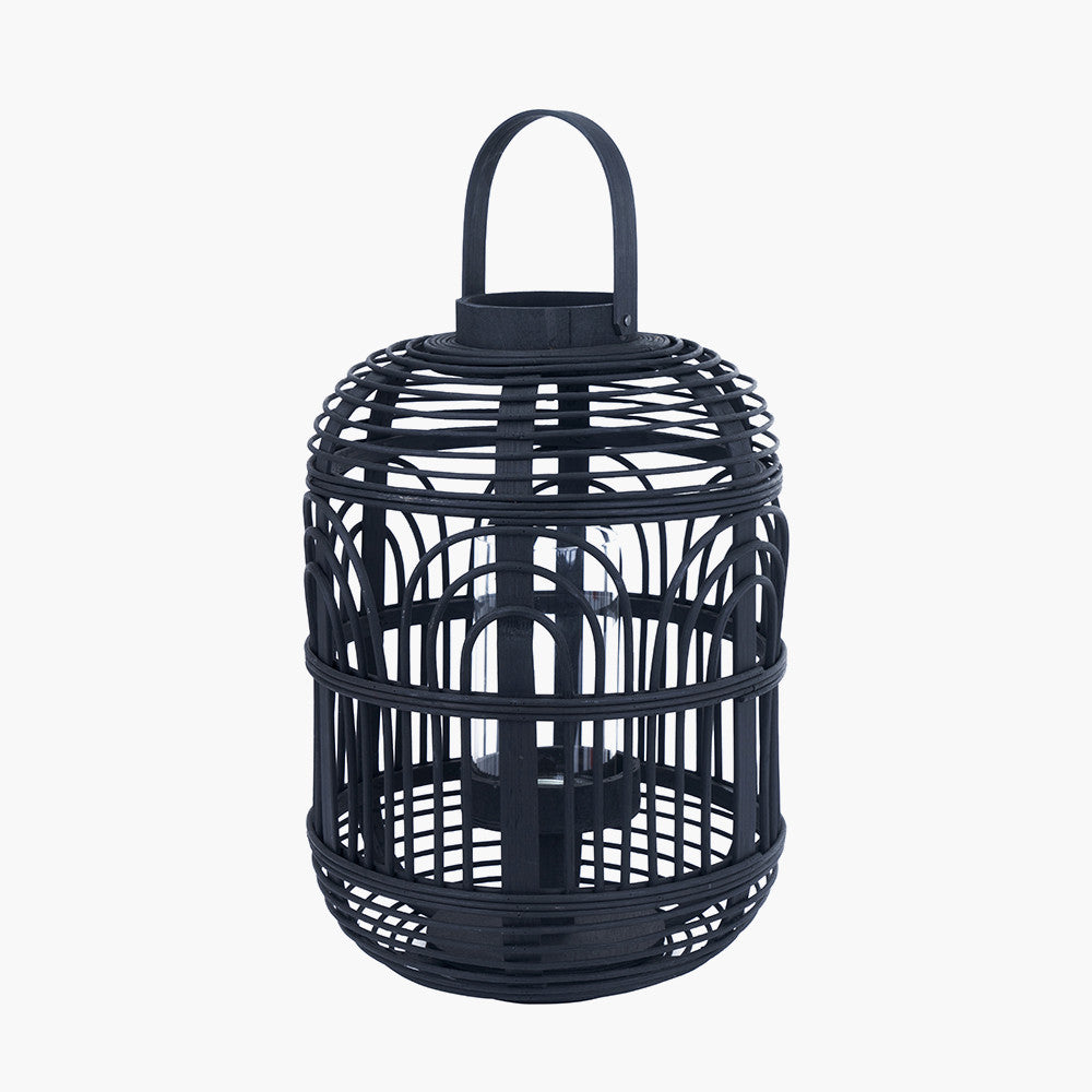 Black Bamboo and Glass Lantern Small – Contemporary Natural Elegance