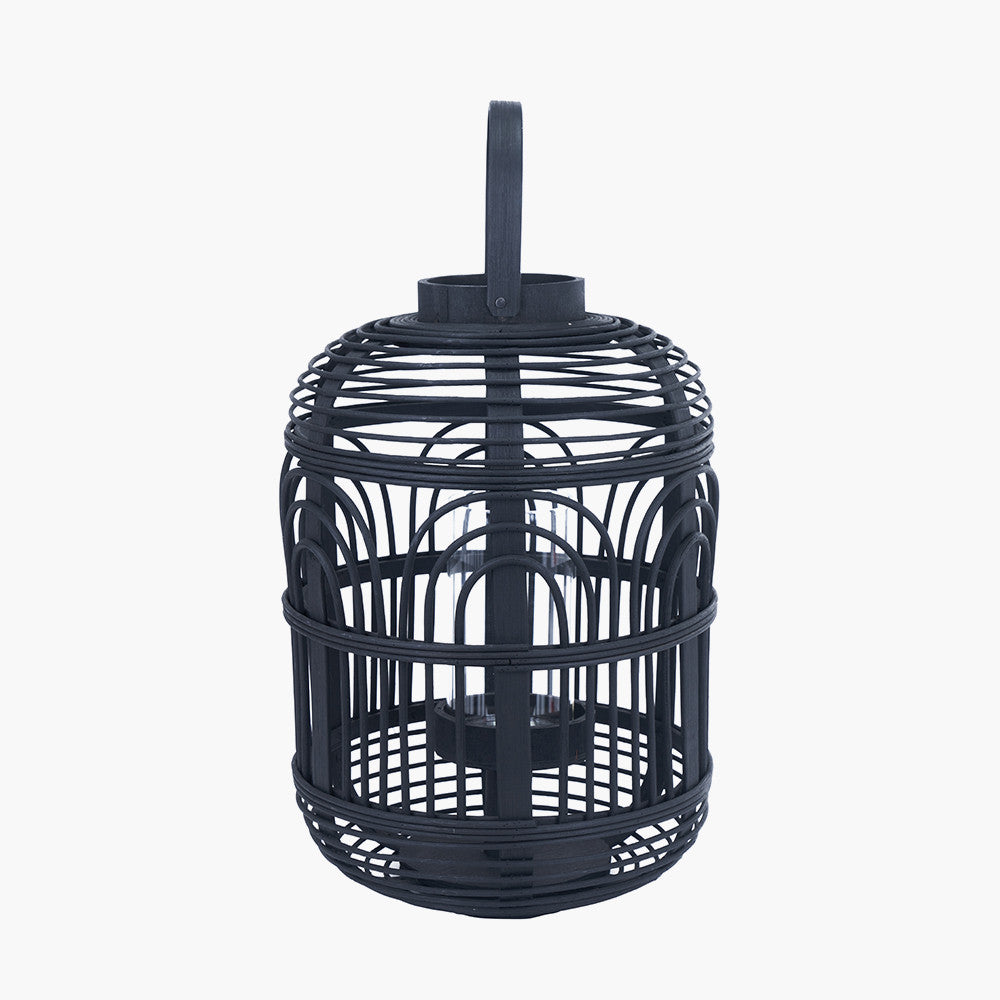 Black Bamboo and Glass Lantern Small – Contemporary Natural Elegance