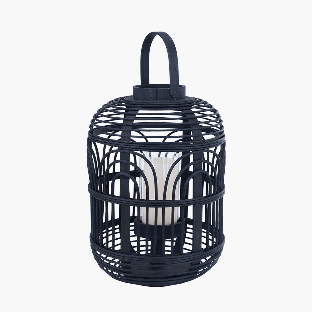 Black Bamboo and Glass Lantern Small – Contemporary Natural Elegance