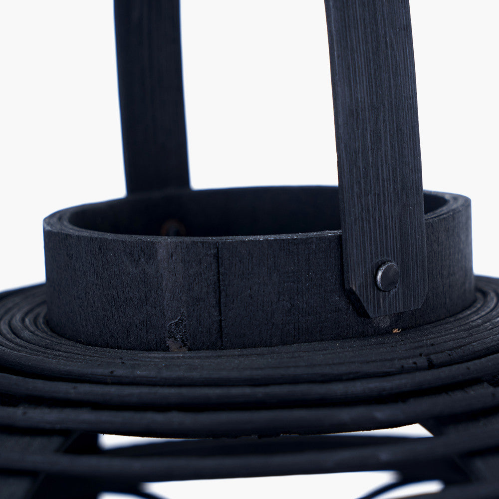 Black Bamboo and Glass Lantern Small – Contemporary Natural Elegance