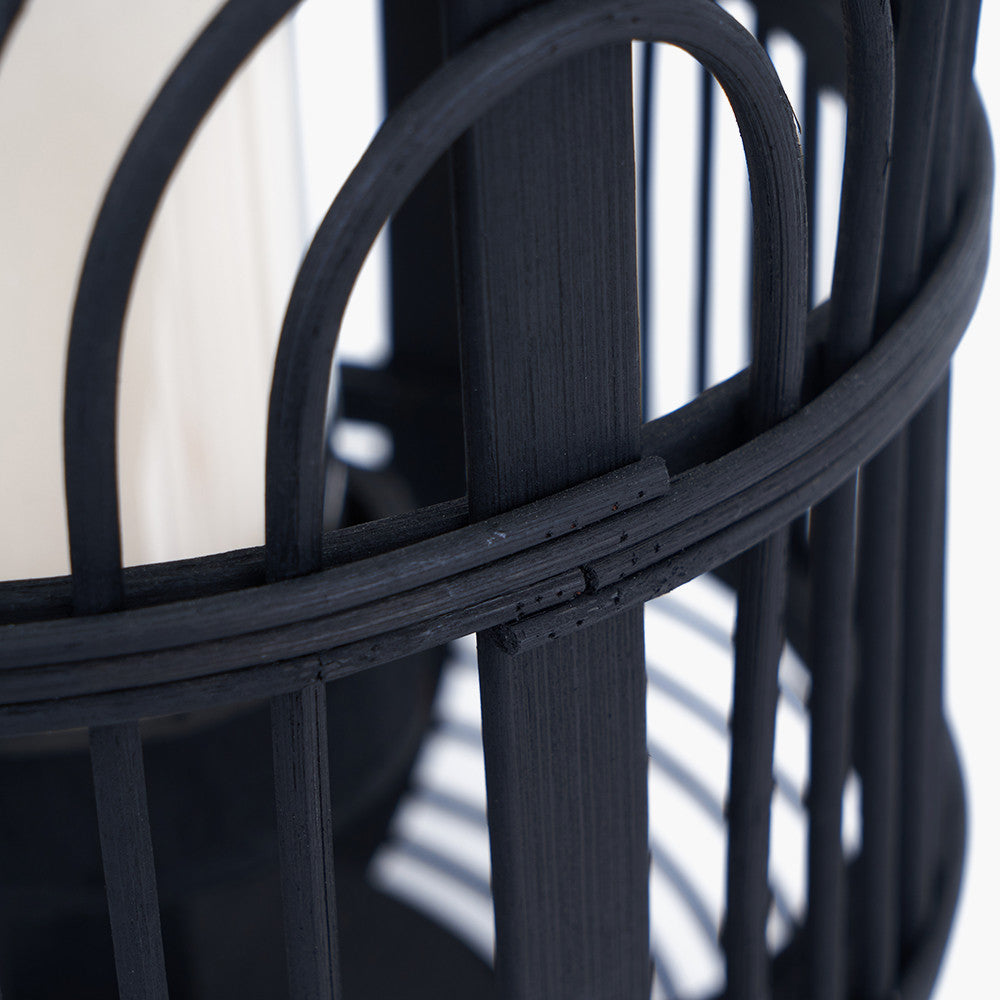 Black Bamboo and Glass Lantern Small – Contemporary Natural Elegance
