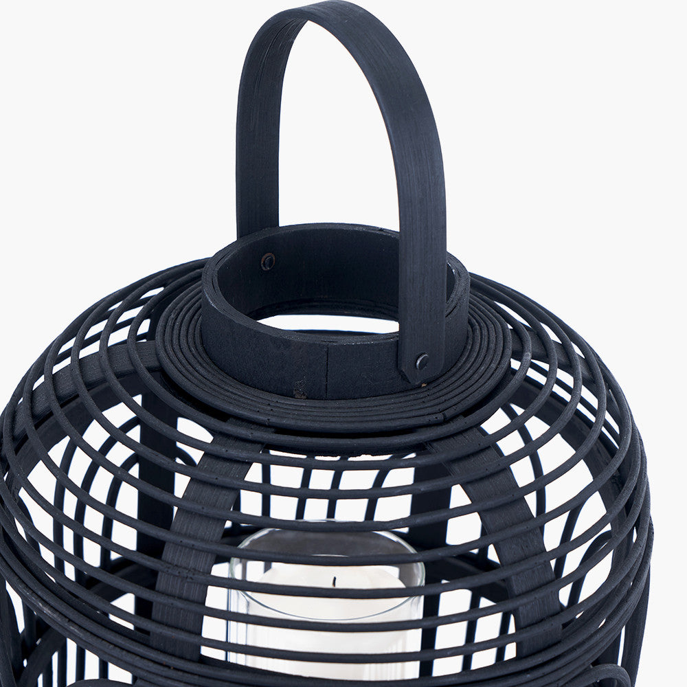 Black Bamboo and Glass Lantern Small – Contemporary Natural Elegance