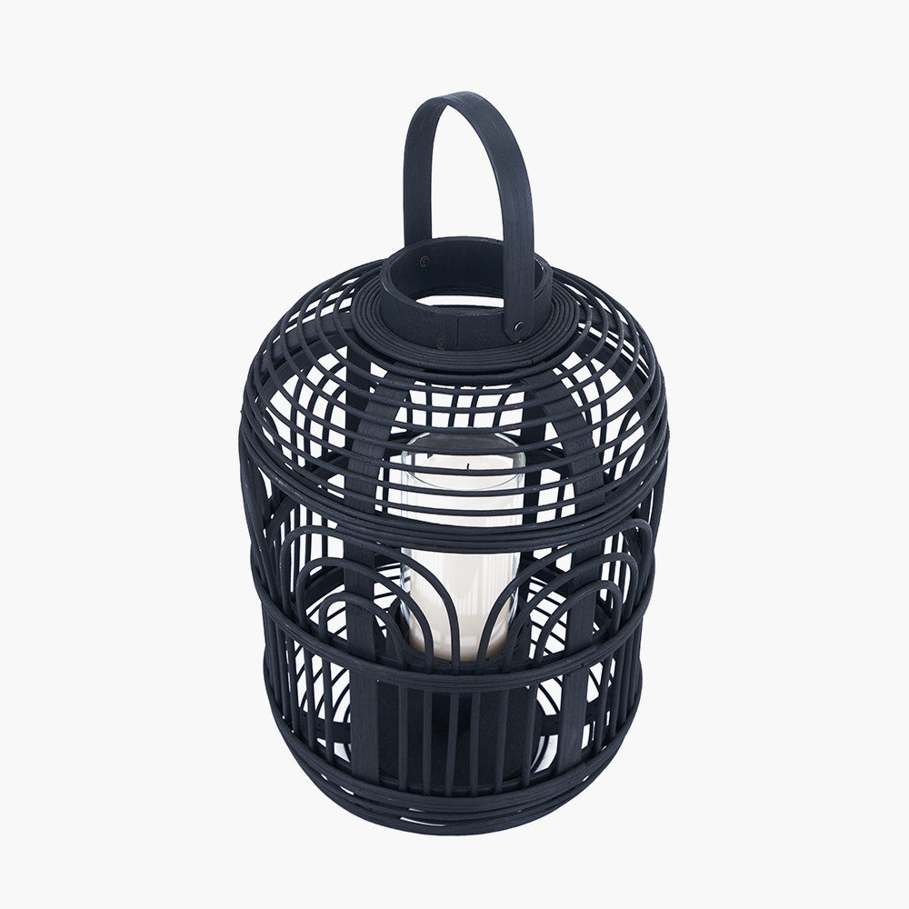 Black Bamboo and Glass Lantern Small – Contemporary Natural Elegance