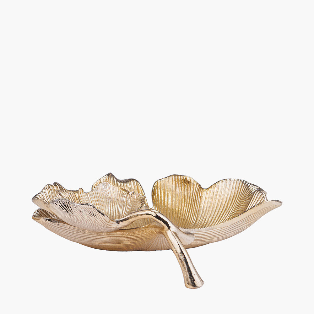 Gold Metal Dual Ginkgo Leaf Bowl – Luxurious Decorative Statement Piece for Modern Interiors