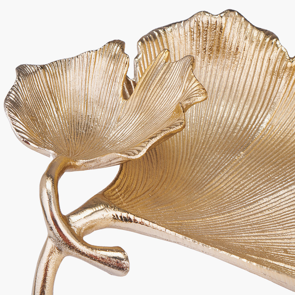 Gold Metal Dual Ginkgo Leaf Bowl – Luxurious Decorative Statement Piece for Modern Interiors