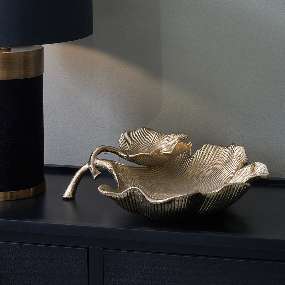 Gold Metal Dual Ginkgo Leaf Bowl – Luxurious Decorative Statement Piece for Modern Interiors